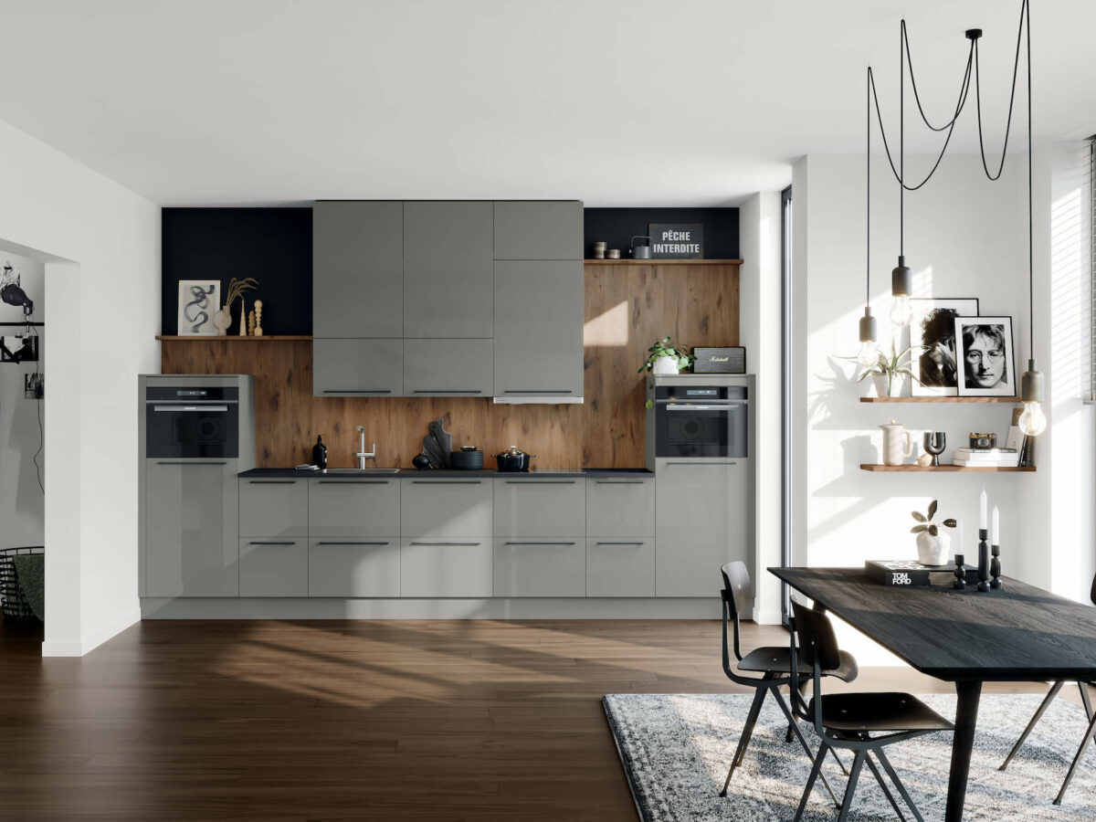 Häcker moderne Küchenzeile grau hochglanz